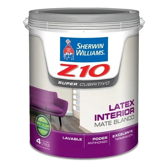 Pintura Látex Z10 Interior Mate Blanco Supercubritivo 4 Litros