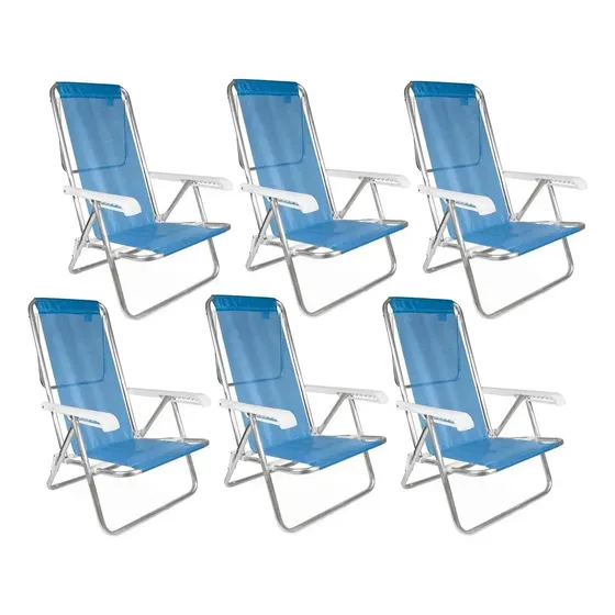 Pack x 6 Reposeras de Aluminio Plegables 8 Posiciones para Playa y Pileta