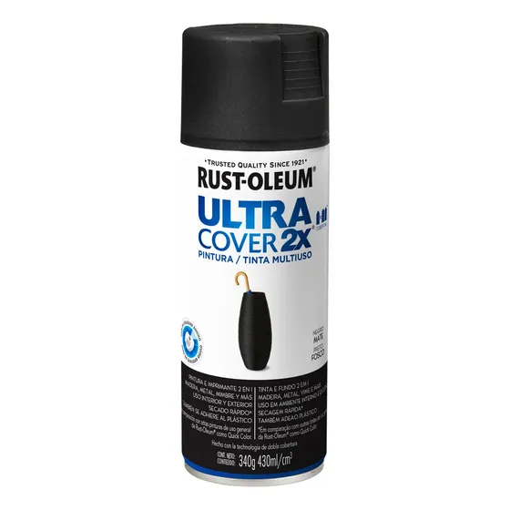 Pintura Aerosol Rust-Oleum Ultra Cover 2X Negro Mate Multipropósito 340g