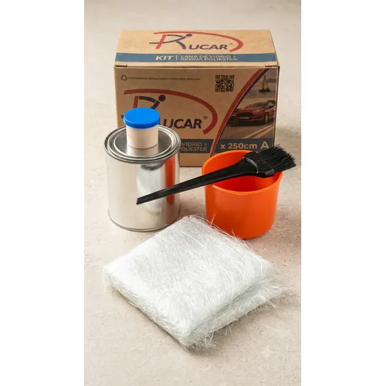 Kit Reparación Fibra de Vidrio y Resina Poliéster 250cm³ para Plásticos y Chapa